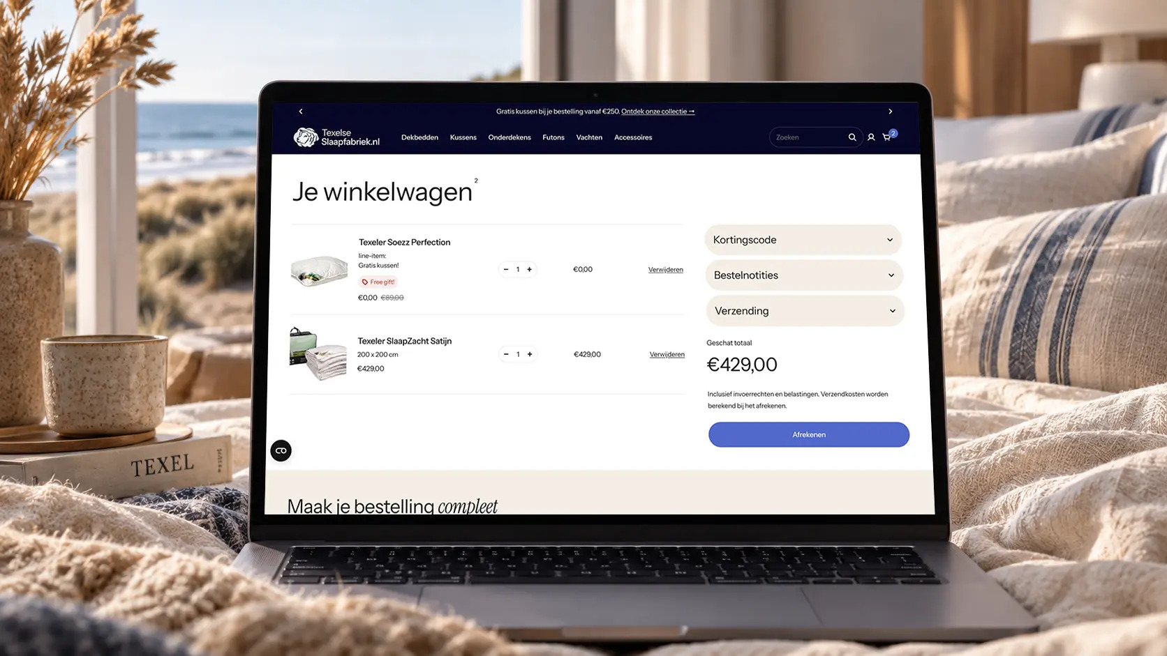 mockup winkelwagen texelse slaapfabriek